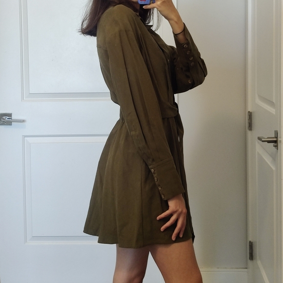 NWT ZARA belted longsleeve button up shirt dress in khaki green - Picture 4 of 10